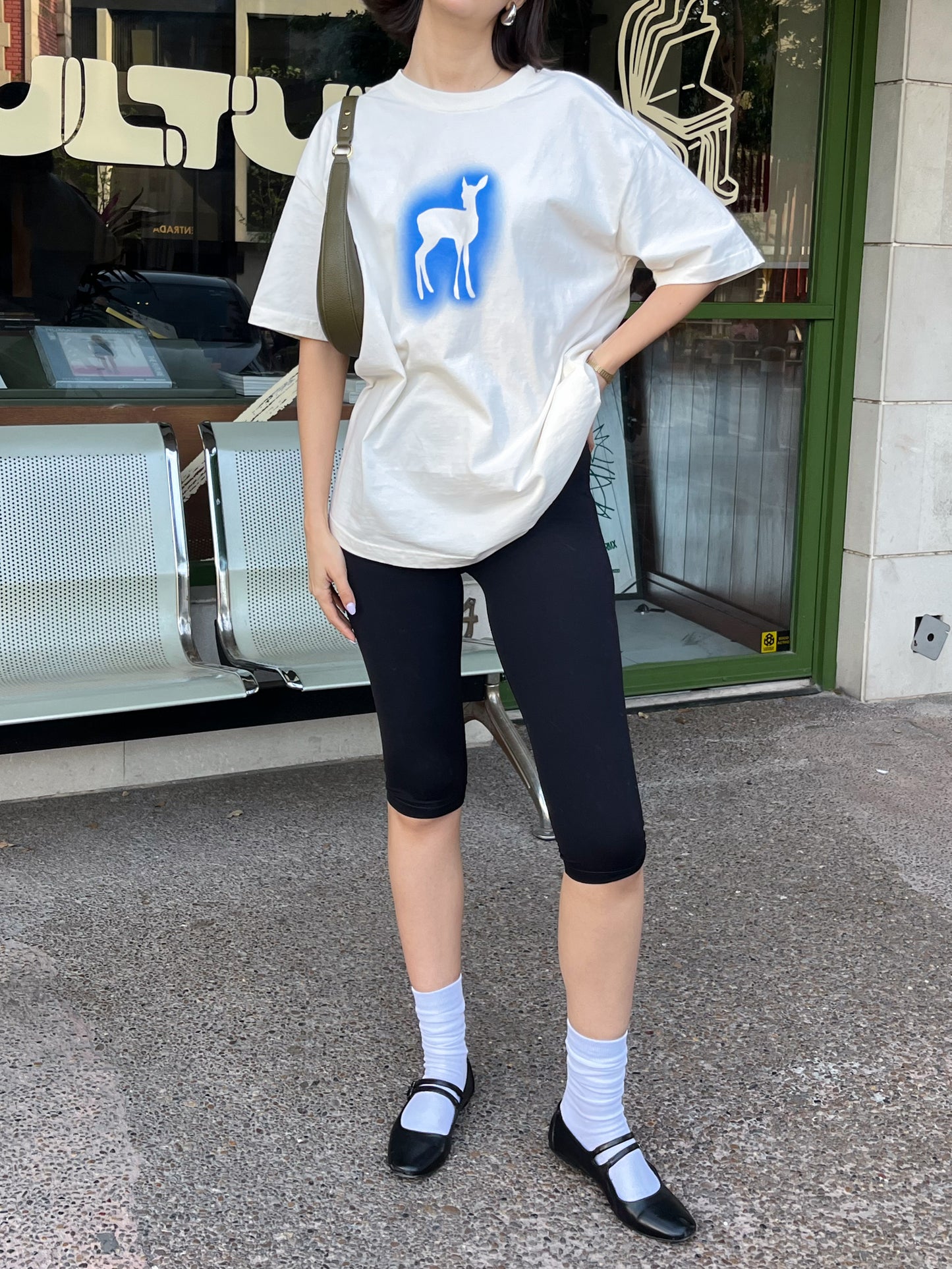 deer in the headlights oversized tee