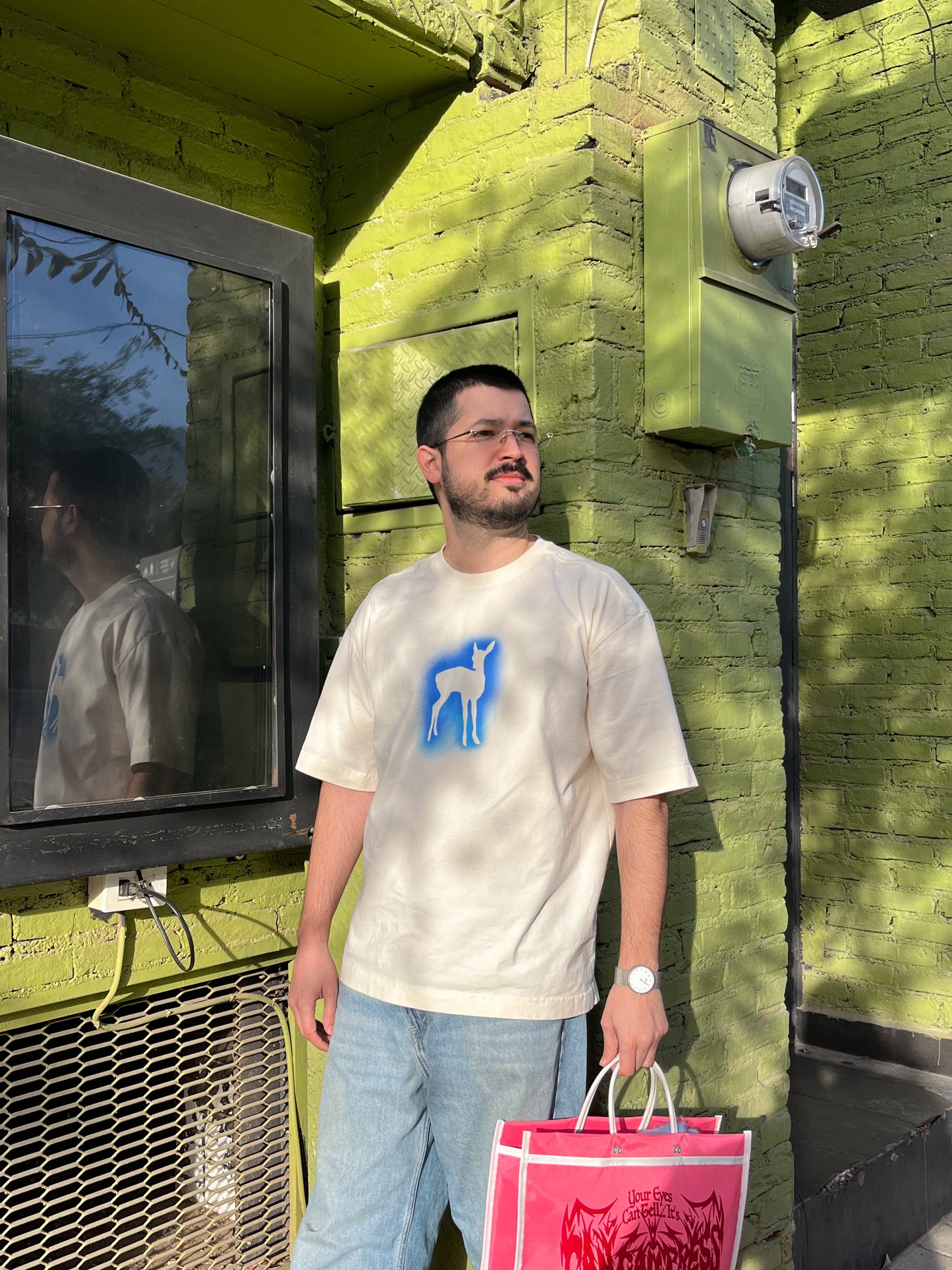 deer in the headlights oversized tee