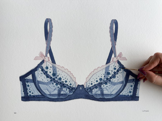 hand-embellished print brasier azul
