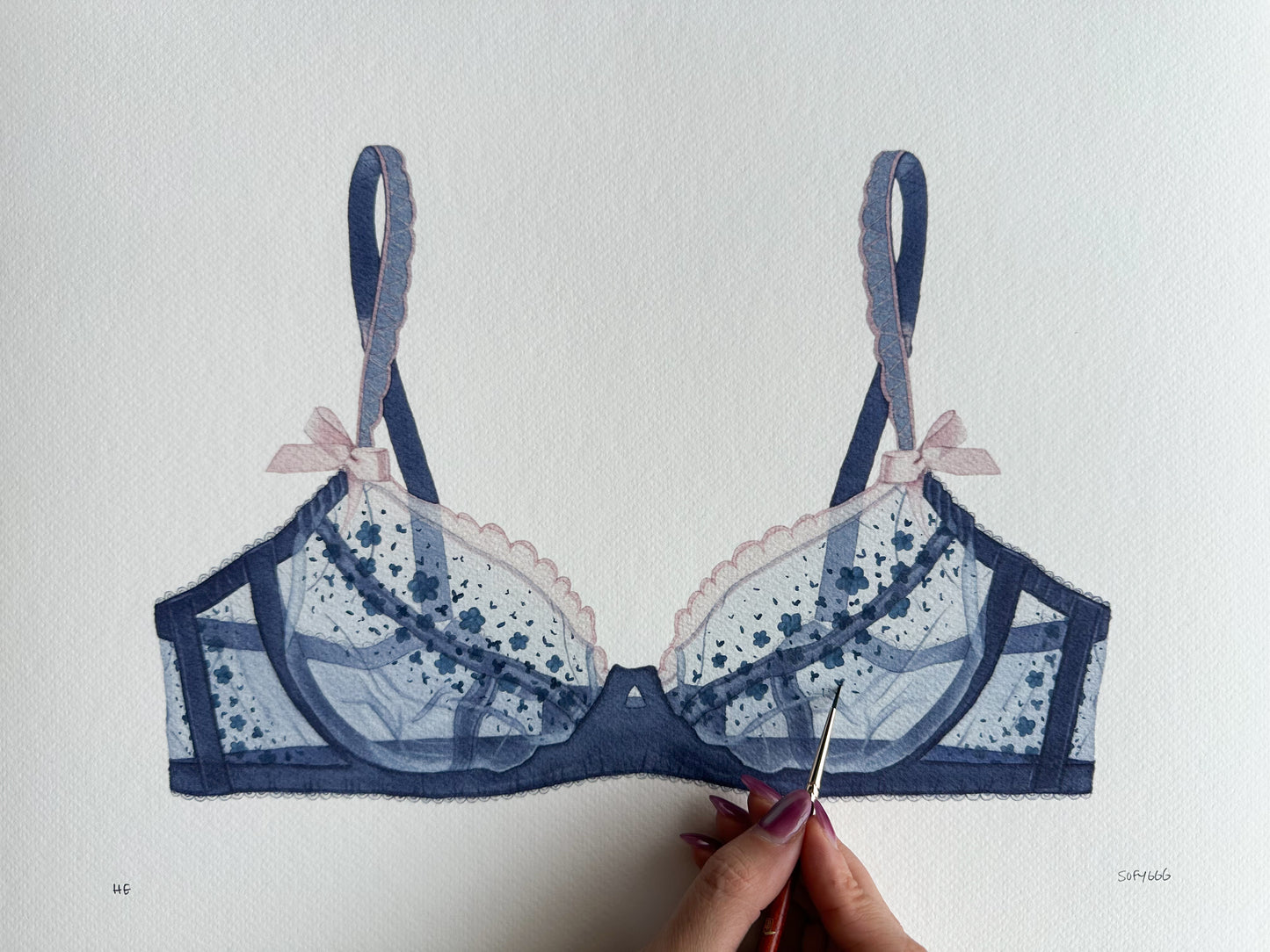 hand-embellished print brasier azul
