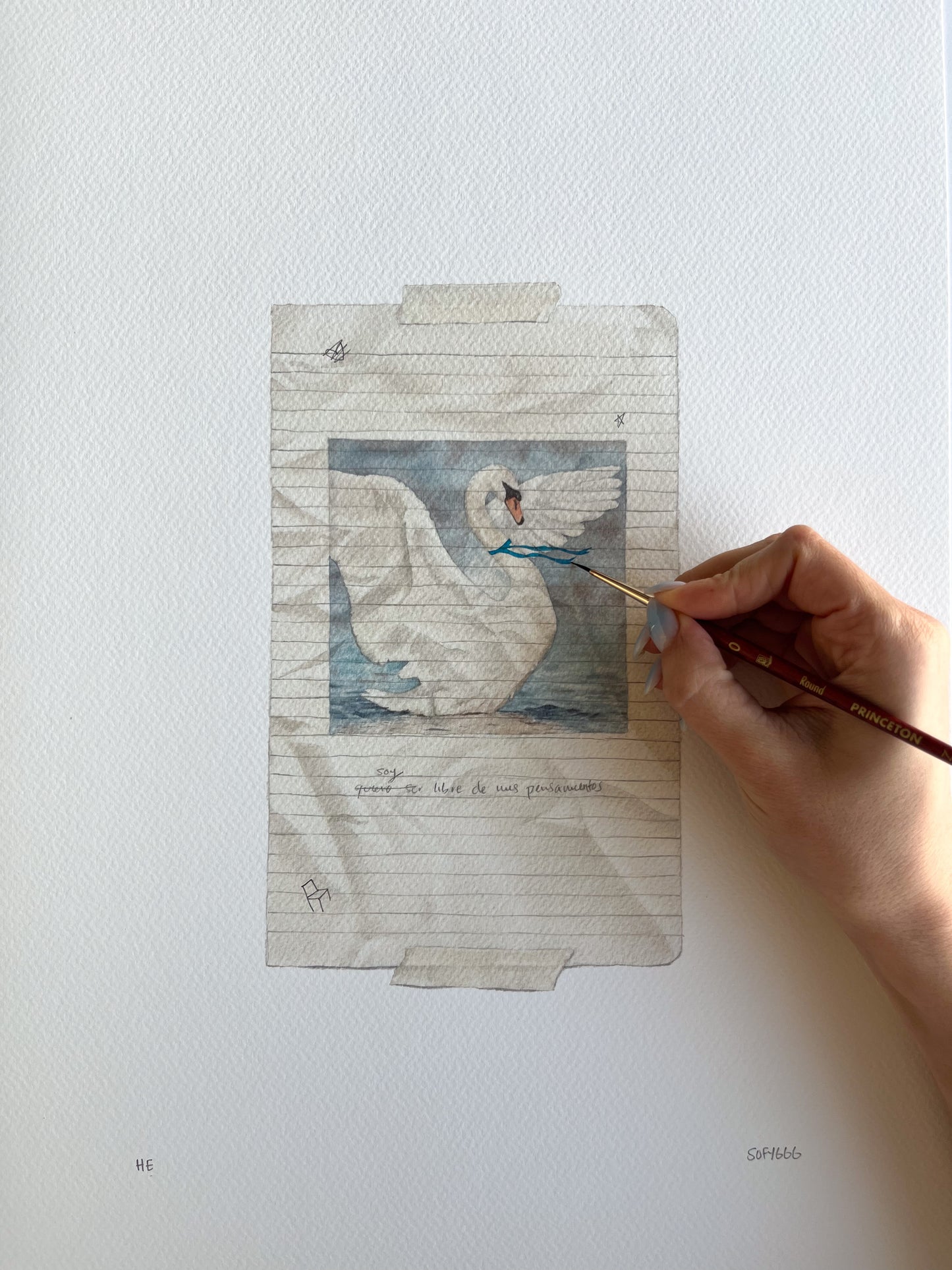 hand-embellished print cisne negro