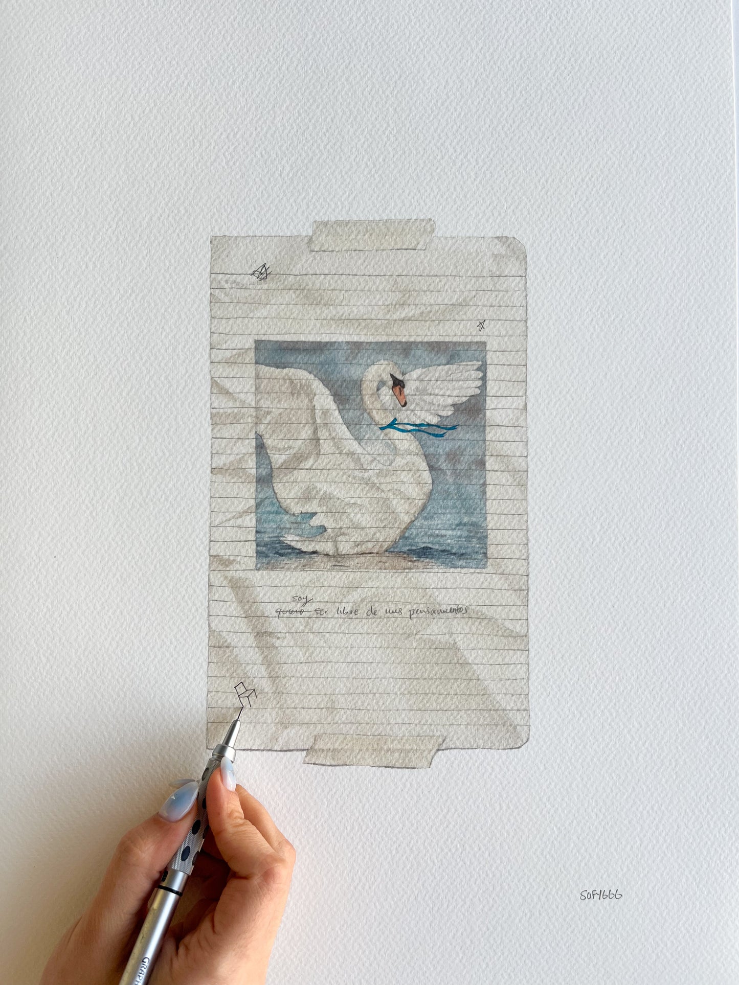 hand-embellished print cisne negro
