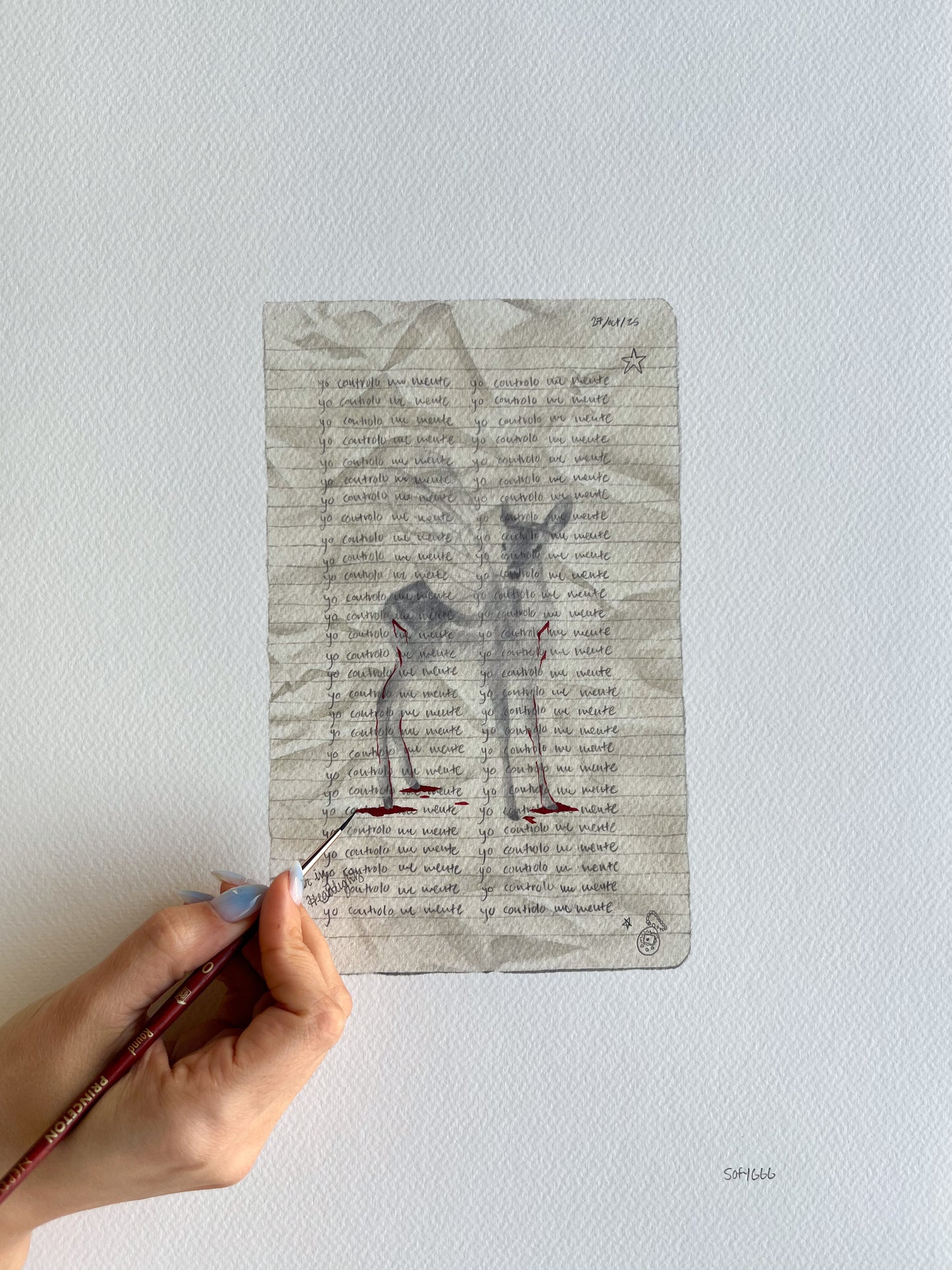 hand-embellished print deer in the headlights