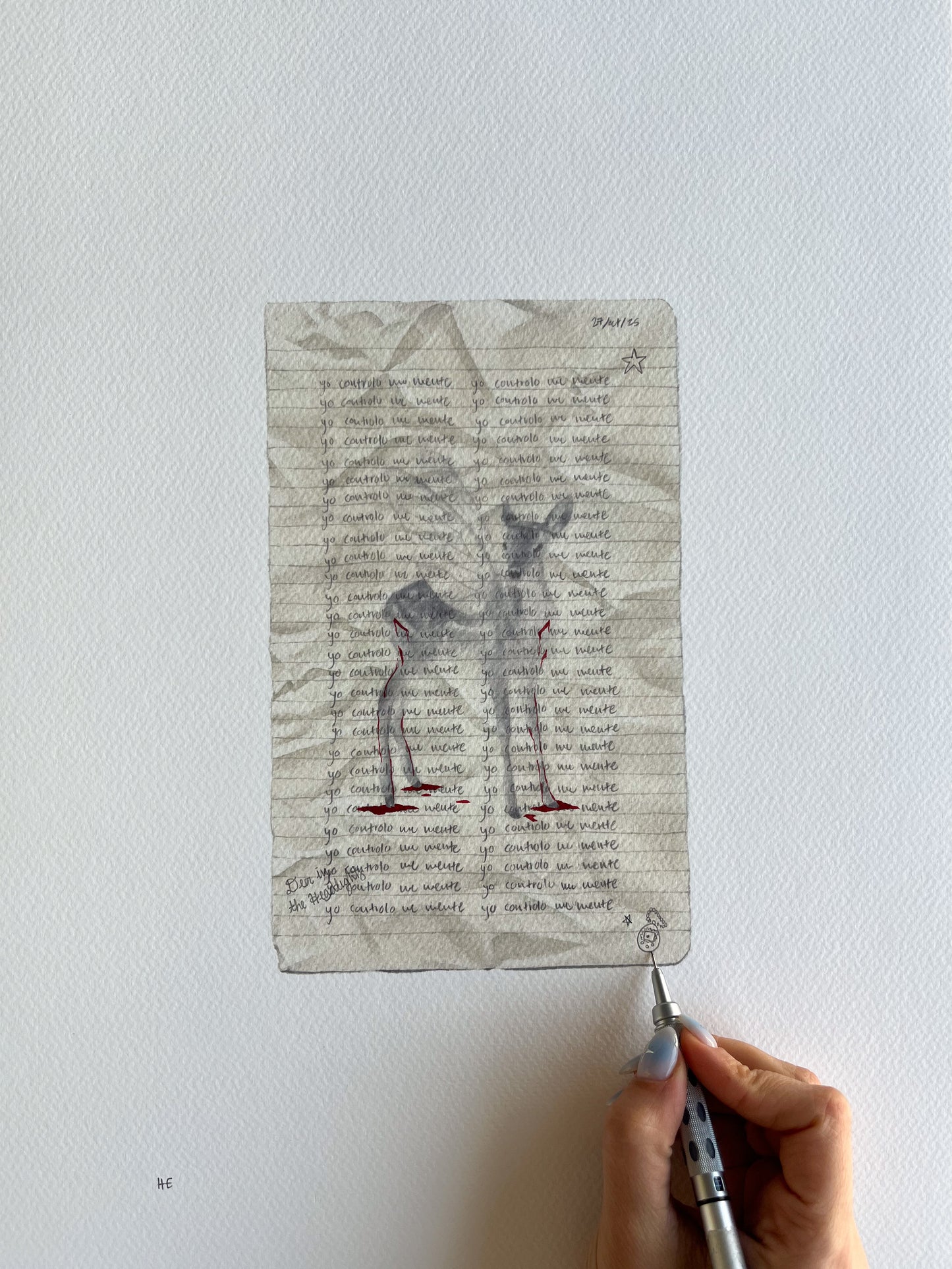 hand-embellished print deer in the headlights